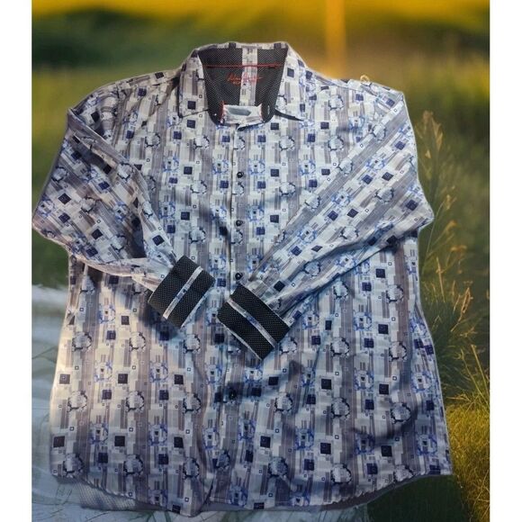 Other - Alex Vando Mens Purple Gray Blue Tone on Tone Shirt Button Geometric 2XL 1595